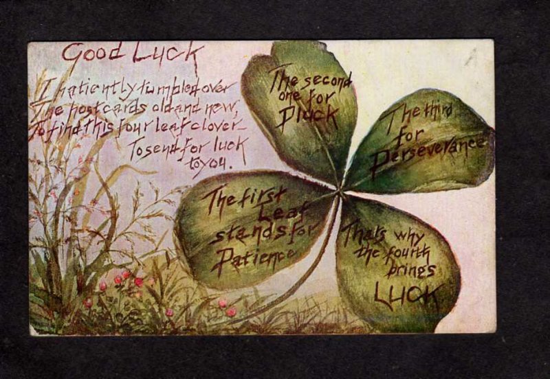 Good Luck Pluck Perseverance Patience Greetings Four Leaf Clover 1920