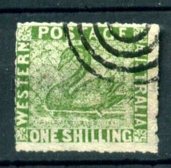 024408 WESTERN AUSTRALIA 1861 Swan greeen 1 Shilling stamp