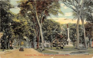 Augusta Maine 1913 Postcard State Street & Monument Park