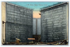 1915 Lock Gates Gatun Panama Canal Zone Overprint Stamp Posted Antique Postcard