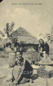 Nubian Girls Drying Flower, Entebbe African Life Unused missing left top corn...