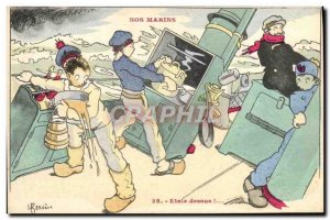 Old Postcard Boat War Sailors Illustrator Gervese above Etale