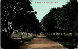 Postcard MA Bristol County Fall River In South Park Benches 1912 F28