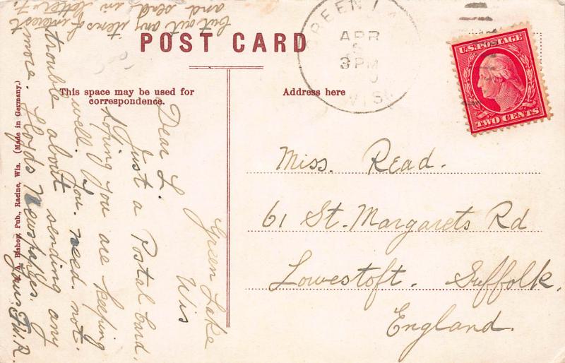 High School, Janesville, Wisconsin, early Postcard, Used, Sent to England