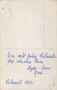 Postcard Greetings light candle tree branch pine fire red christmas