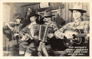 Wall South Dakota 1950s RPPC Real Photo Postcard Cowboy Orchestra Wall Drug