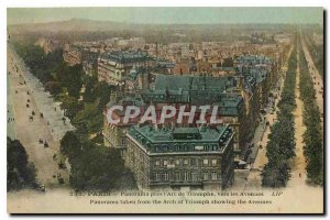 Old Postcard Panorama Paris near the Arc de Triomphe to the Avenues
