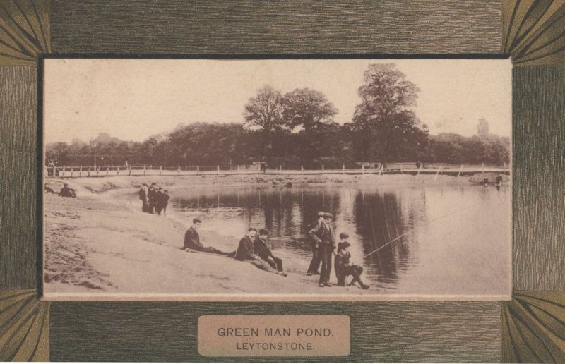 Fishing at Green Man Pond Leytonstone Antique London Postcard