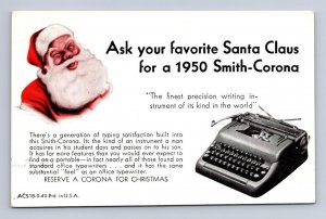 SANTA CLAUS CHRISTMAS TYPEWRITER AD CALIFORNIA PREXY STAMP POSTCARD (1940s)