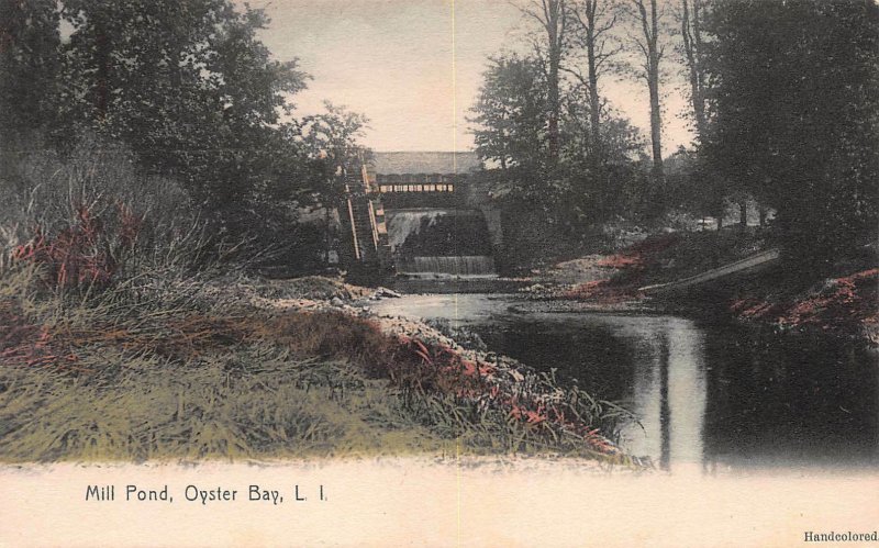 Mill Pond, Oyster Bay, Long Island, N.Y., Early Hand Colored Postcard, Unused