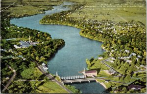 Elkhart Indiana IN Aerial Power Dam Hydro Plant Unused Linen Postcard F15