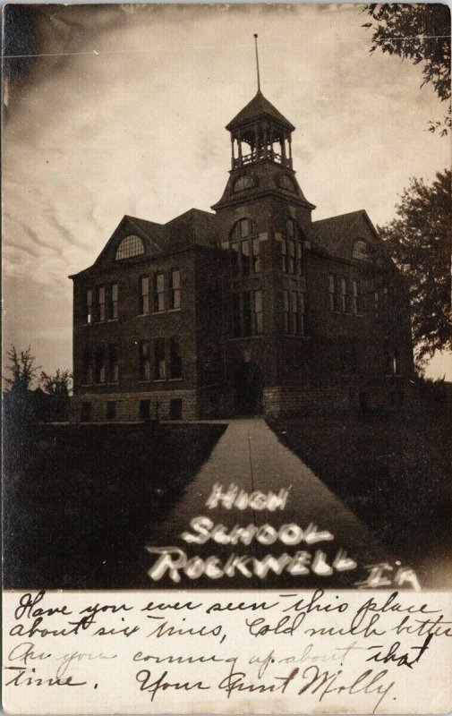 High School Rockwell Iowa IA (from Aunt Molly) c1900s Real Photo Postcard F99 