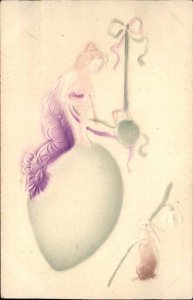 Art Nouveau Easter Fantasy Woman on Giant Egg Airbrushed c1910 Vintage Postcard