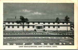 Vtg Postcard 1940s Camp Headquarters Building - Camp Edwards  Massachusetts