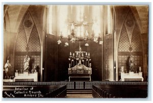 c1910s Interior Of Catholic Church Amboy Illinois IL RPPC Photo Antique Postcard