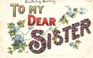 Vintage Postcard 1910's To My Dear Sister Flowers Bloom Birthday Greetings