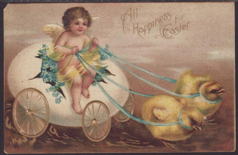 All Happiness For Easter,Egg Cart,Chicks Postcard