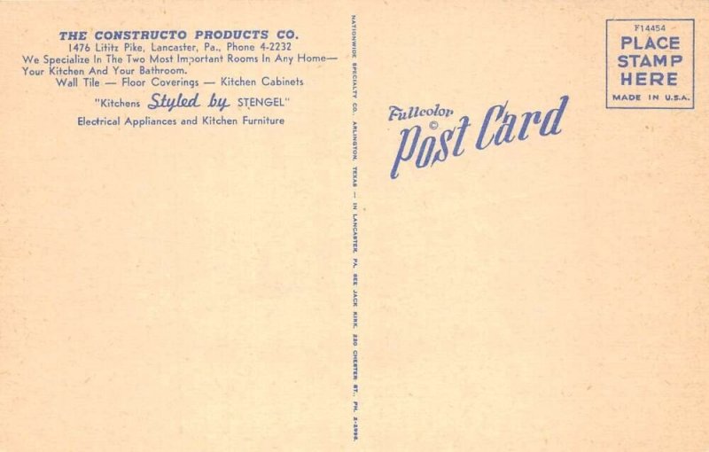 Lancaster Pennsylvania Constructo Products Co Store Vintage Postcard AA110049