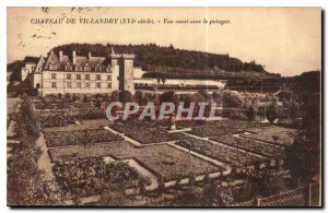 Postcard Old Chateau Villandry XVI century view west with the Backyard