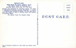 Abilene TX Doyle's Cafe Drive-in Restaurant Old Car Postcard