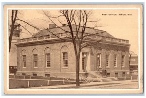 1944 Post Office Building Steps Entrance Classic Car Ripon Wisconsin WI Postcard