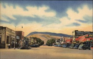 Cody Wyoming WY Main Street Rattlesnake Mountain Linen Vintage Postcard