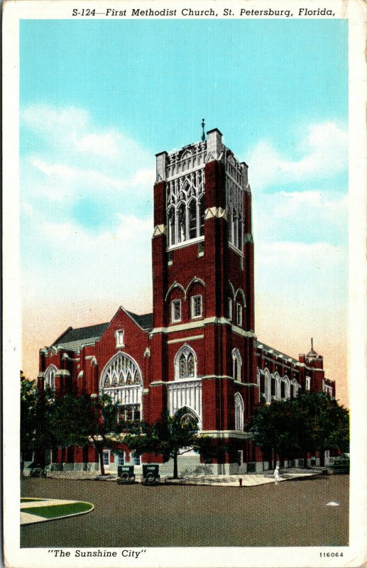 Vtg First Methodist Church St Peterburg Florida FL Linen Postcard