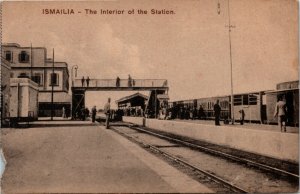 Postcard Egypt Ismailia The Interior of the Station Railroad Train ~1910 M73
