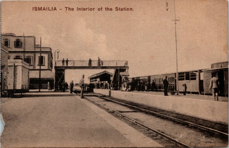 Postcard Egypt Ismailia The Interior of the Station Railroad Train ~1910 M73