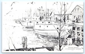 WAUKEGAN, IL Illinois ~ MATHON'S RESTAURANT ~ FISHING BOATS  c1940s Postcard