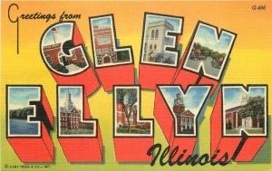 Aero 1940s Glen Ellyn Illinois Large Letters Multi View Teich linen 1057