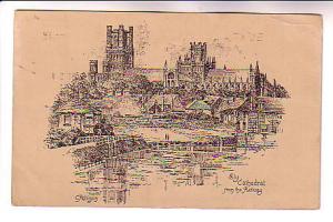 C Robinson Signed Sketch, Ely Cathedral, Cambridgeshire, England, Used 1917