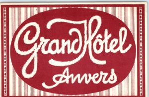 c1930s Anvers, Belgium Luggage Label Grand Hotel Decal Antwerp Decal 2C