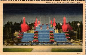 Night View Of The Cascades Sparks Foundation Jackson Michigan Vintage Postcard