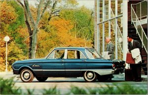 Falcon Fordor Deluxe Sedan in Oxford Blue Ford Vintage Postcard D73