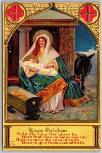 Vtg Happy Christmas Madonna & Child Mary Baby Jesus Manger 1910s Postcard