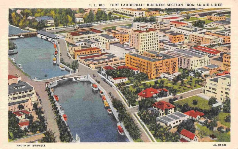 Panorama Downtown Business District Fort Lauderdale Florida linen postcard