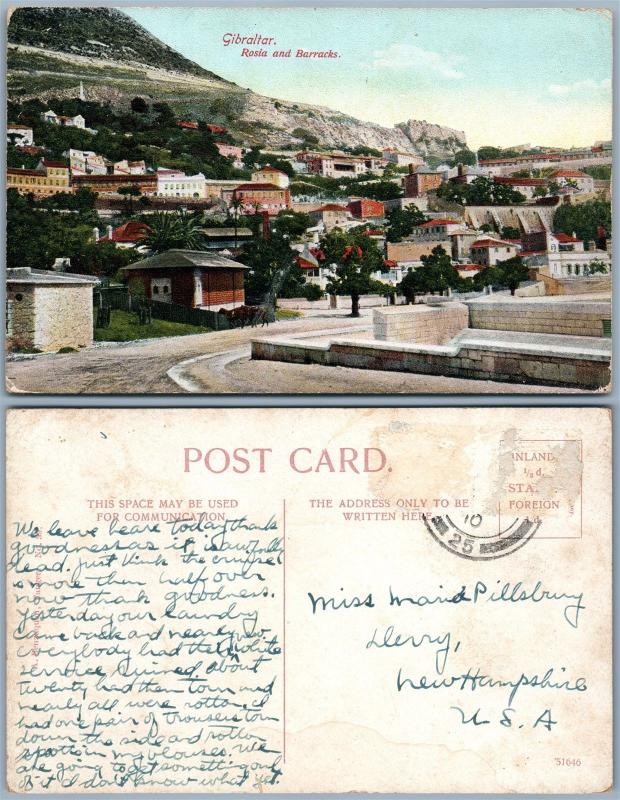 GIBRALTAR ROSIA & BARRACKS ANTIQUE POSTCARD