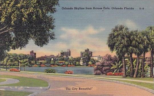 Florida Orlando Skyline From Across Eola The City Beautiful 1950