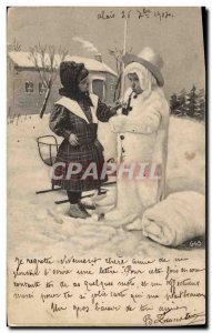 Old Postcard Fantasy Snowman Children