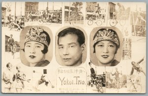 BICYCLE CIRCUS YOKOI TRIO VINTAGE REAL PHOTO POSTCARD RPPC JAPANESE AMERICAN