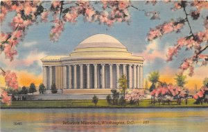 Washington DC 1940s Postcard Jefferson Memorial Cherry Blossoms