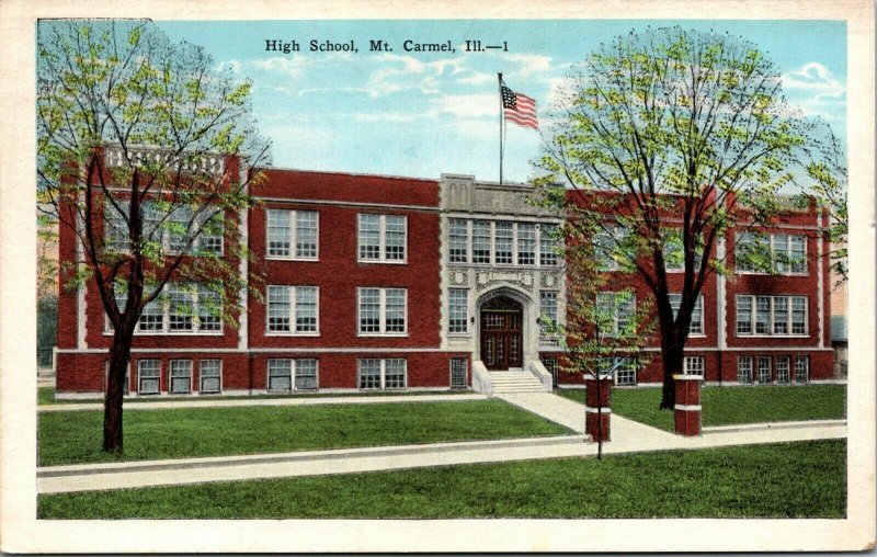 Vintage High School Mount Carmel Illinois IL Wabash County Antique Postcard