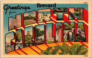 Greetings From Brevard North Carolina Large Letter Linen