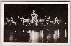 RPPC Victoria British Columbia Parliament Building by Night Postcard B24