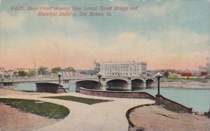 Iowa Des Moines River Front Showing New Locust Street Bridge and Municipal Bu...