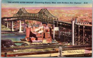 Mystic River Bridge Connecting Boston, Massachusetts to New England - Postcard 