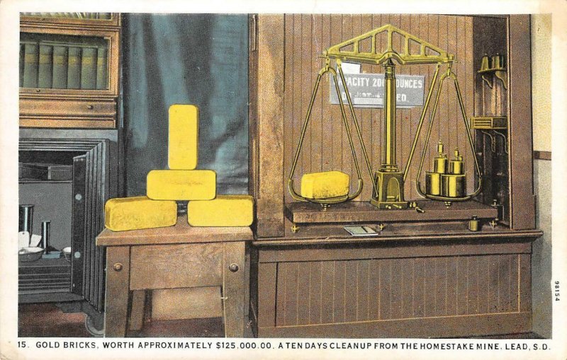 Gold Bricks Worth $125,000 Homestake Mine LEAD, SD Vintage Postcard ca 1920s