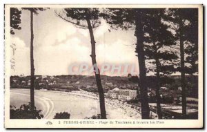 Old Postcard Perros Guirec Beach Trestraou through the Pines