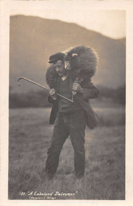 Keswick England Lakeland Dalesman Sheep Herder Real Photo Postcard AA48385